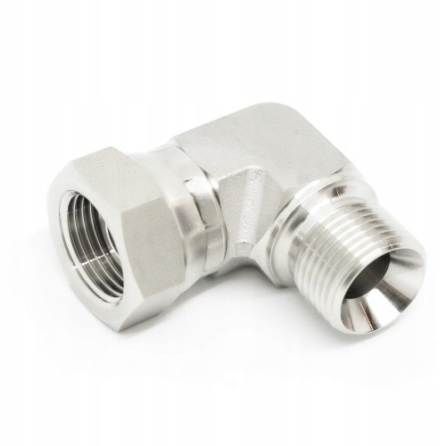 Złączka AB kątowa półśrubunek BSP60 3/8" stożek 60° SS316 nierdzewna